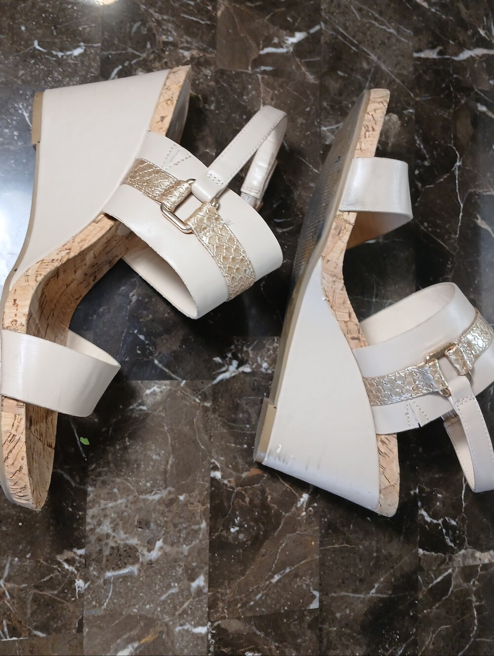 Pesaro Cream Wedge Sandals with Gold Metallic Strap